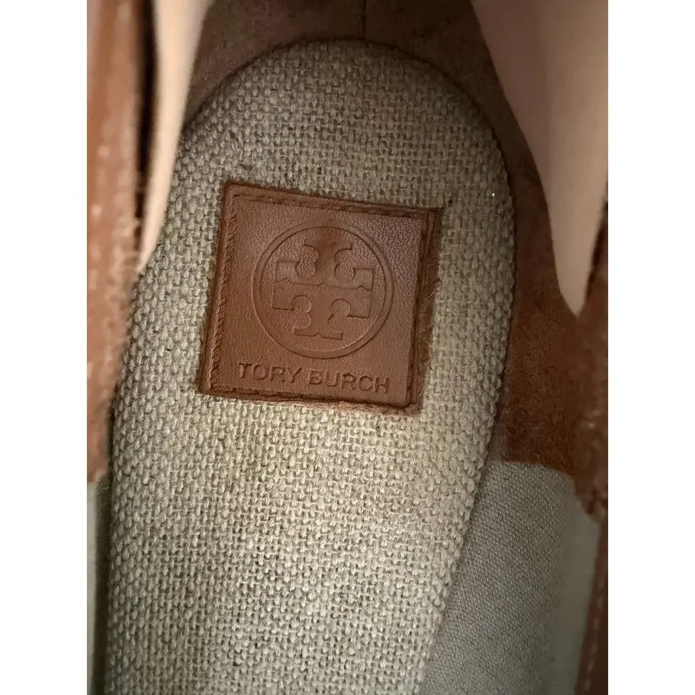 Tory Burch Womens Majorca Espadrille Wedges Neutral Canvas Leather Size 38/7-7.5